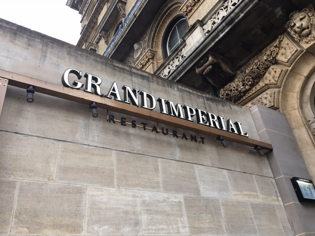 Illuminated built up letters Grosvenor Hotel Victoria London